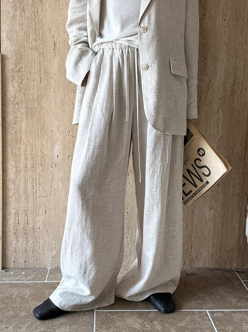 Linen-Blend Blazer and Wide-Leg Trouser Set