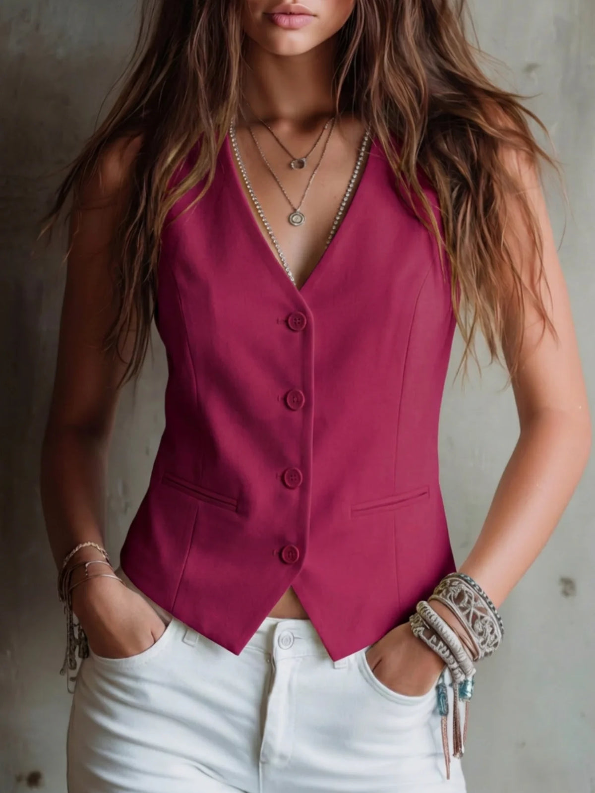 V-Neck Button-Front Tailored Waistcoat