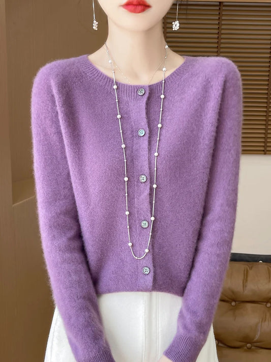 Fine Wool-Blend O-Neck Cardigan