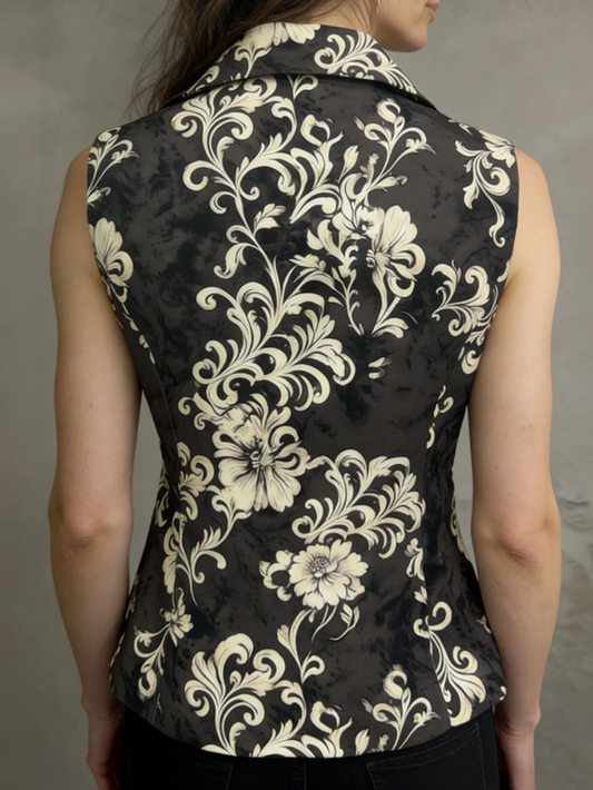 Printed Lapel Waistcoat with Faux Pockets