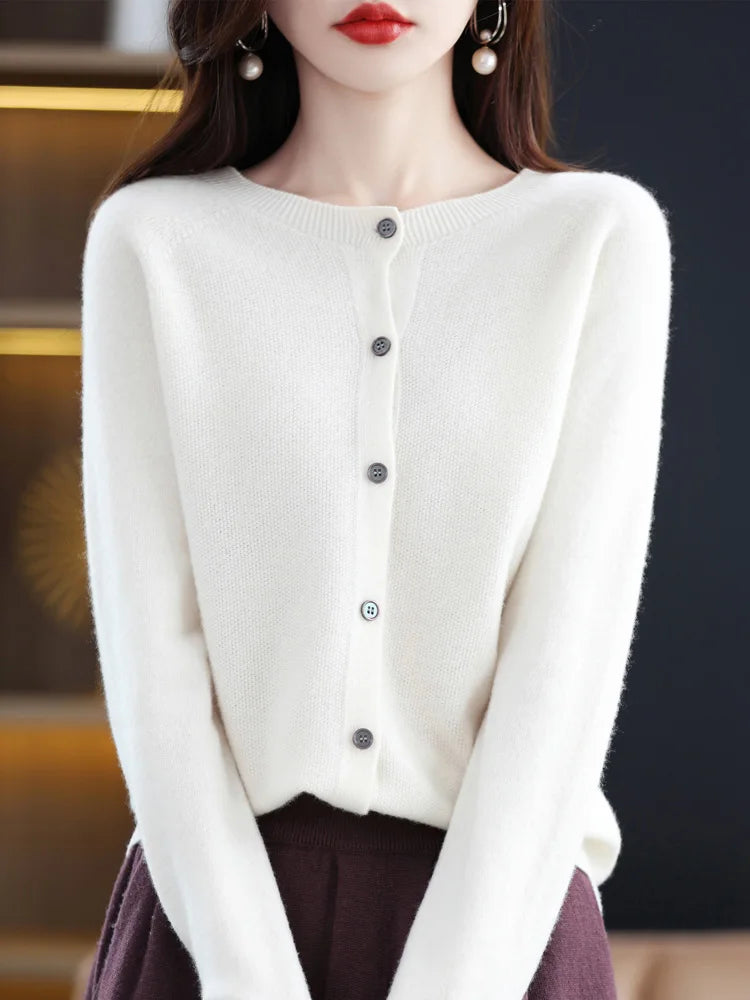 Fine Wool-Blend O-Neck Cardigan