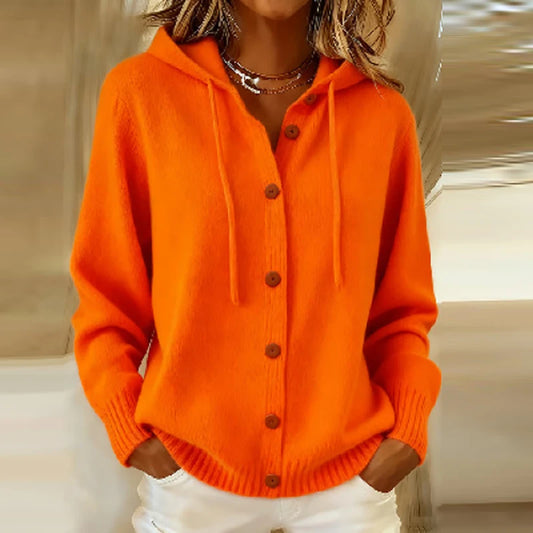 Loose Hooded Button Cardigan