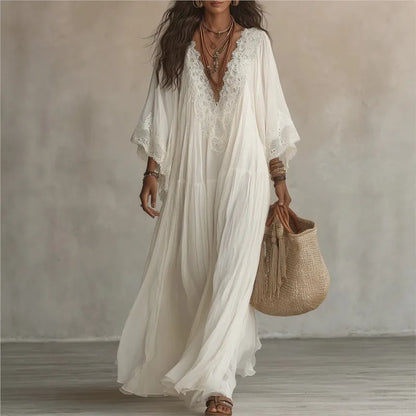 Lace-Trim V-Neck Maxi Dress