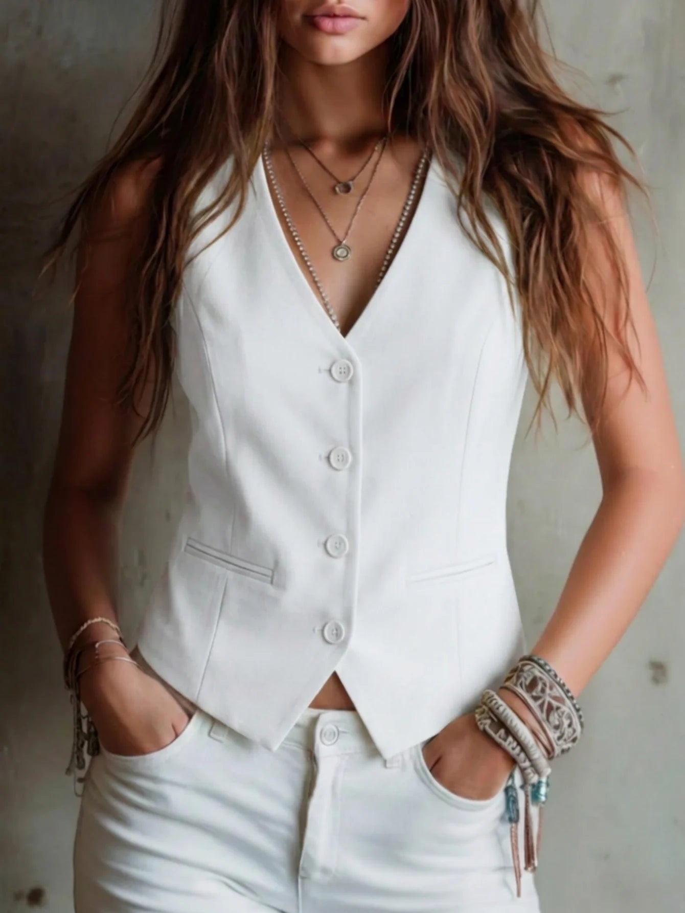 V-Neck Button-Front Tailored Waistcoat