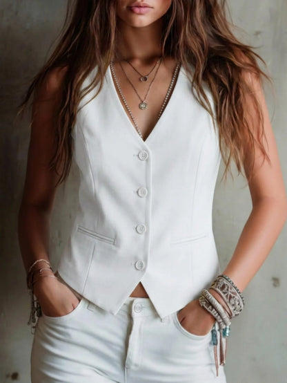 V-Neck Button-Front Tailored Waistcoat
