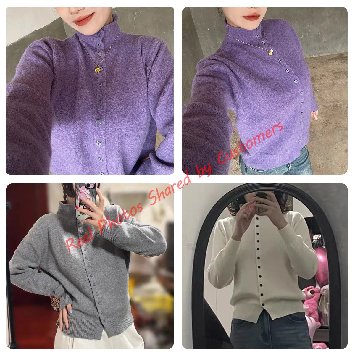 Stand-Collar Button Knit Cardigan