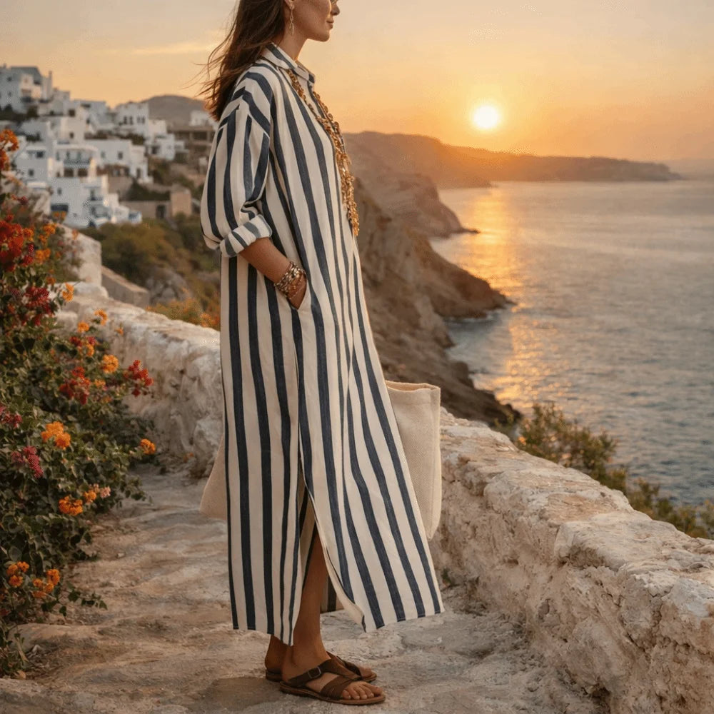 Striped V-Neck Shirt Dress
