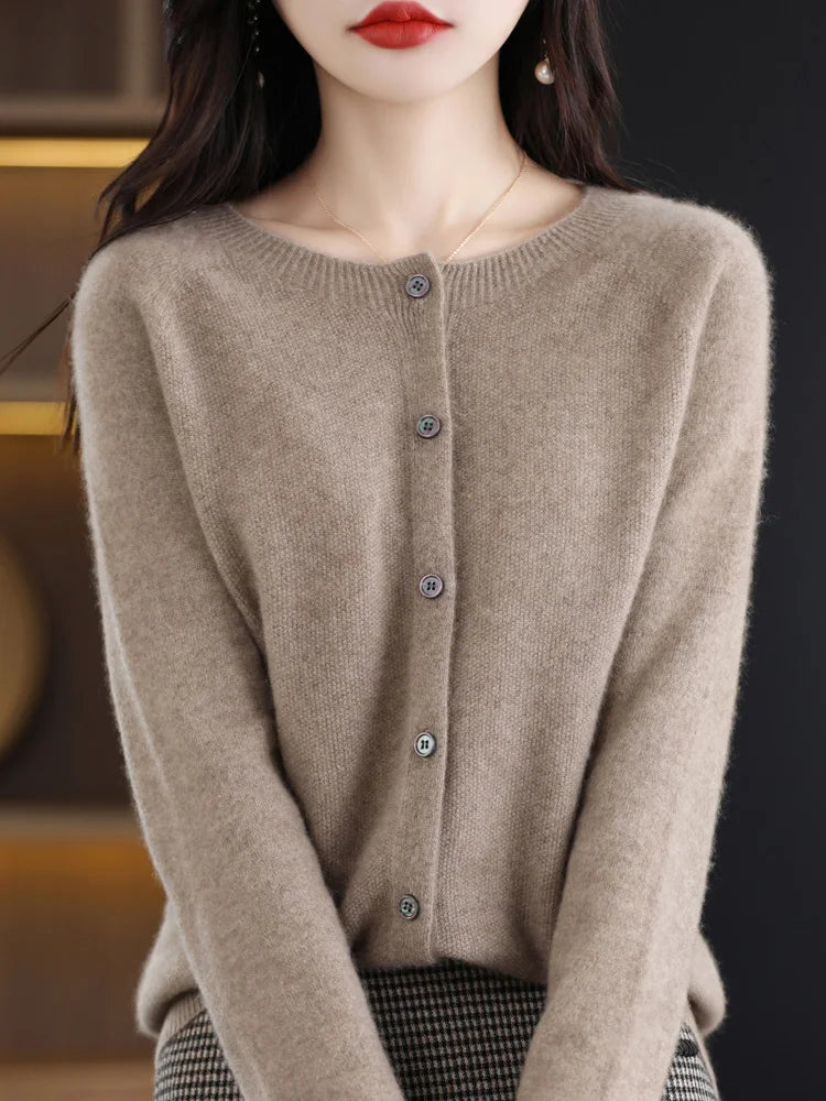 Fine Wool-Blend O-Neck Cardigan