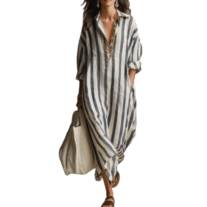 Striped V-Neck Shirt Dress