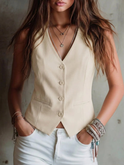 V-Neck Button-Front Tailored Waistcoat