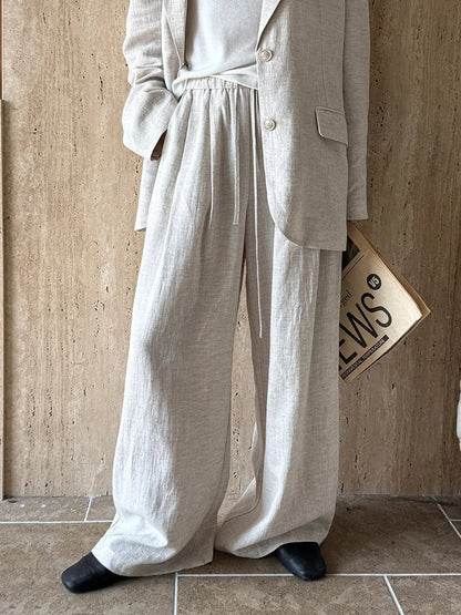 Linen-Blend Blazer and Wide-Leg Trouser Set