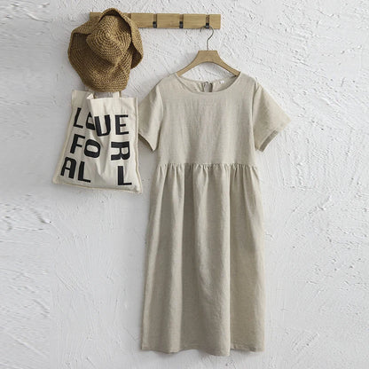 A-Line Linen Midi Dress with Pockets