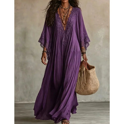 Lace-Trim V-Neck Maxi Dress