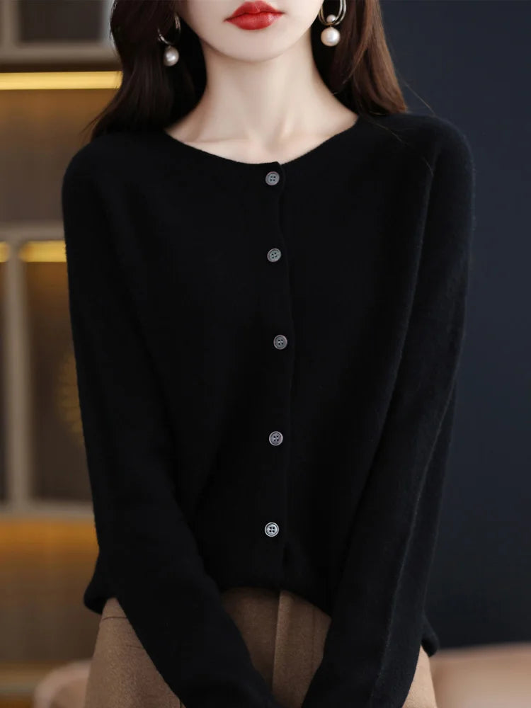 Fine Wool-Blend O-Neck Cardigan