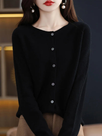Fine Wool-Blend O-Neck Cardigan