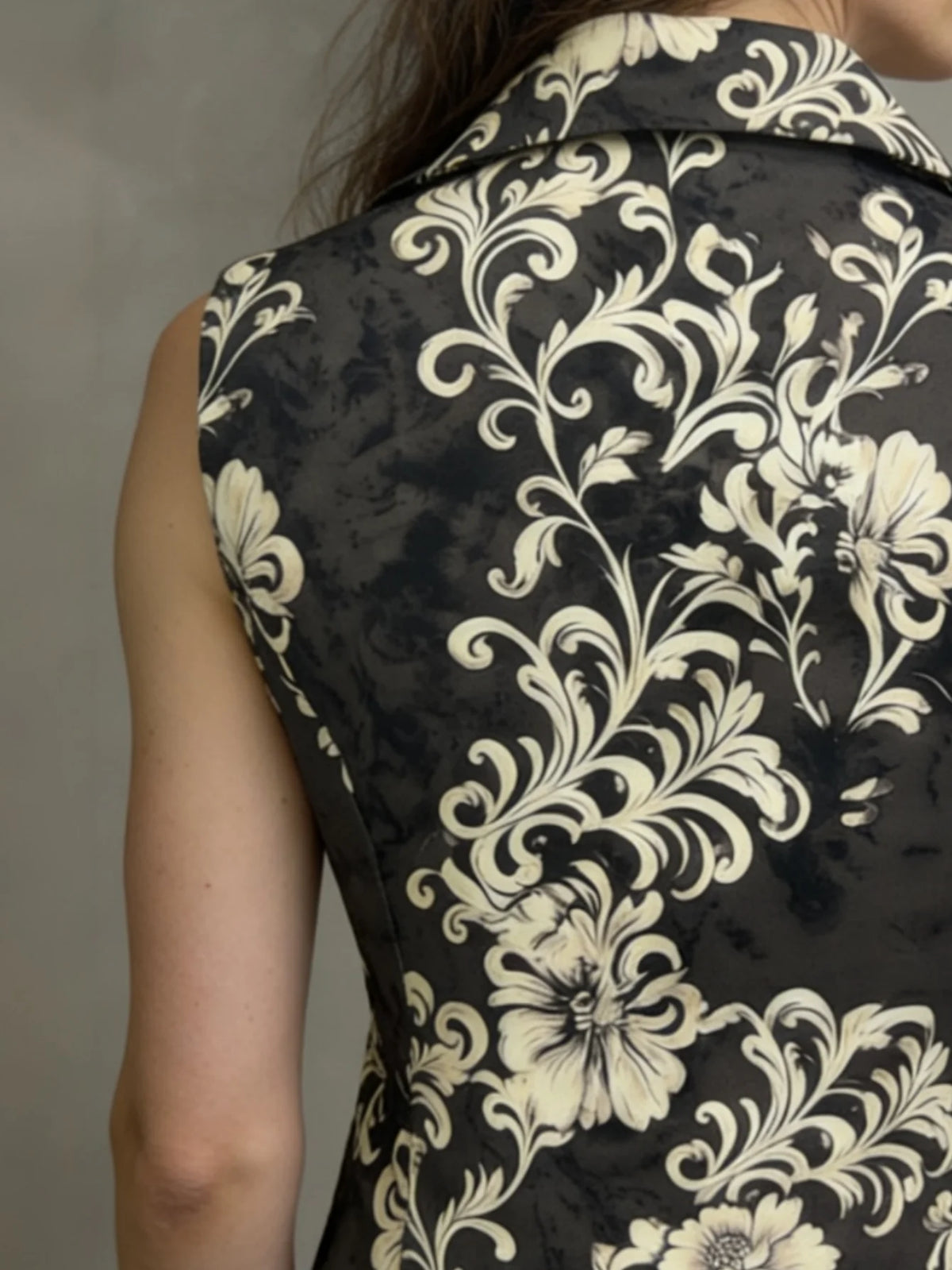 Printed Lapel Waistcoat with Faux Pockets