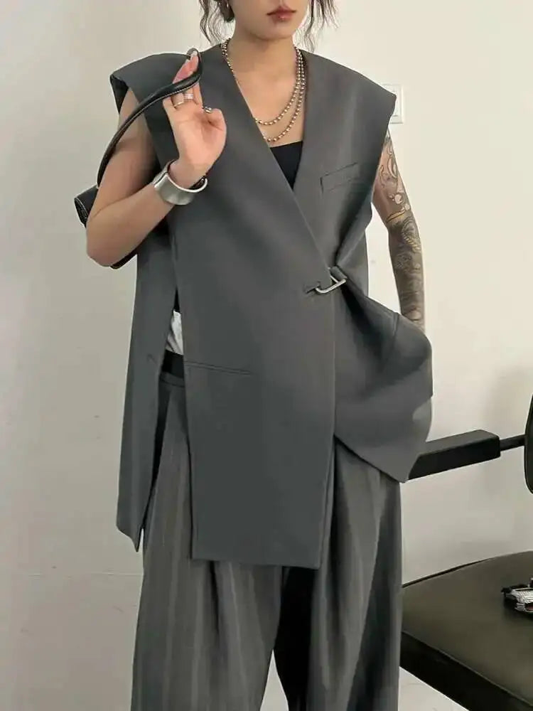 Sleeveless Notched Blazer Vest