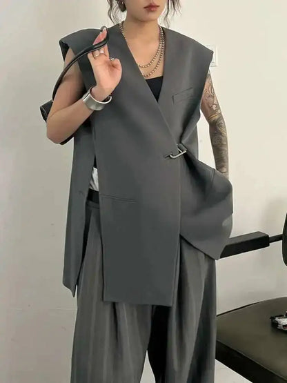 Sleeveless Notched Blazer Vest