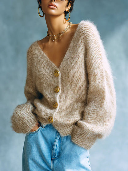 Wool-Blend Open Cardigan with Buckle