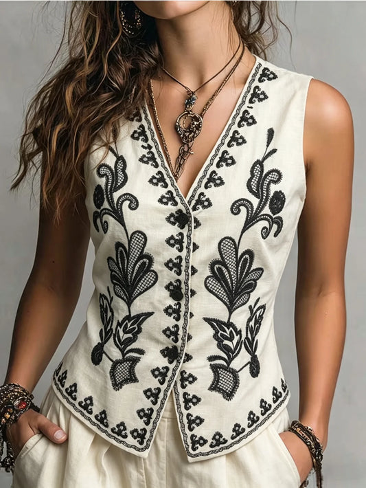Embroidered Cotton Waistcoat