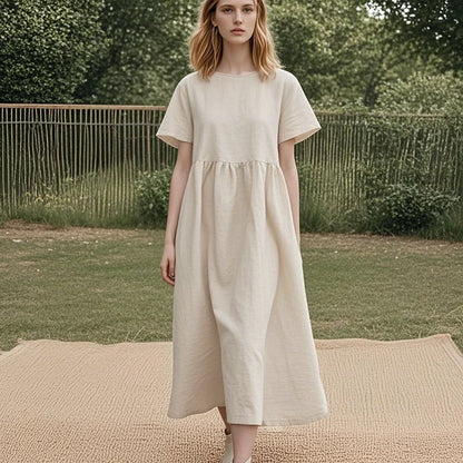 A-Line Linen Midi Dress with Pockets