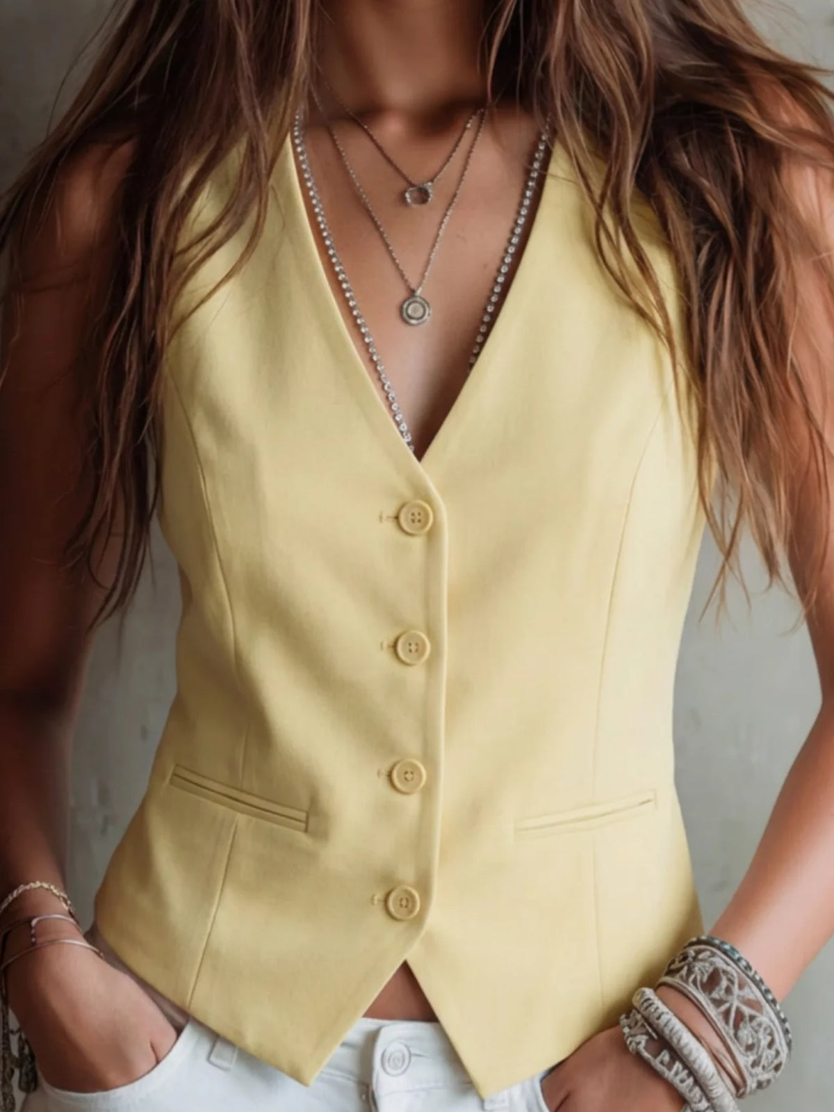 V-Neck Button-Front Tailored Waistcoat