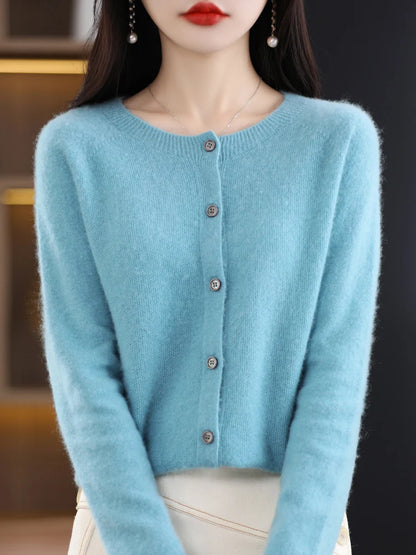 Fine Wool-Blend O-Neck Cardigan