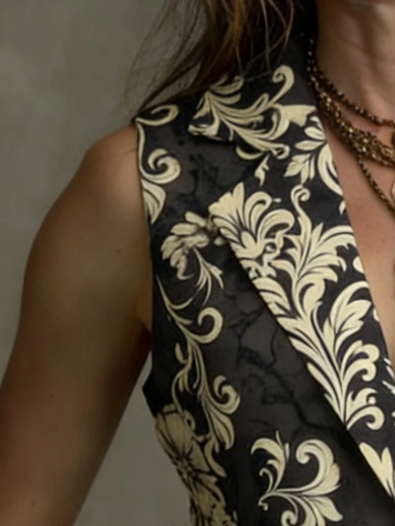 Printed Lapel Waistcoat with Faux Pockets