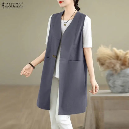 Longline V-Neck Button Waistcoat