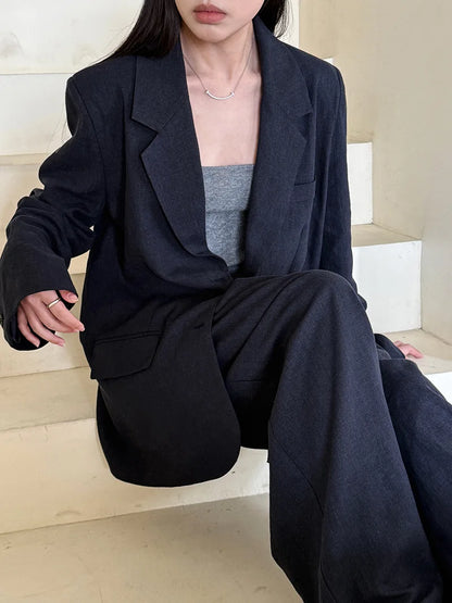 Linen-Blend Blazer and Wide-Leg Trouser Set