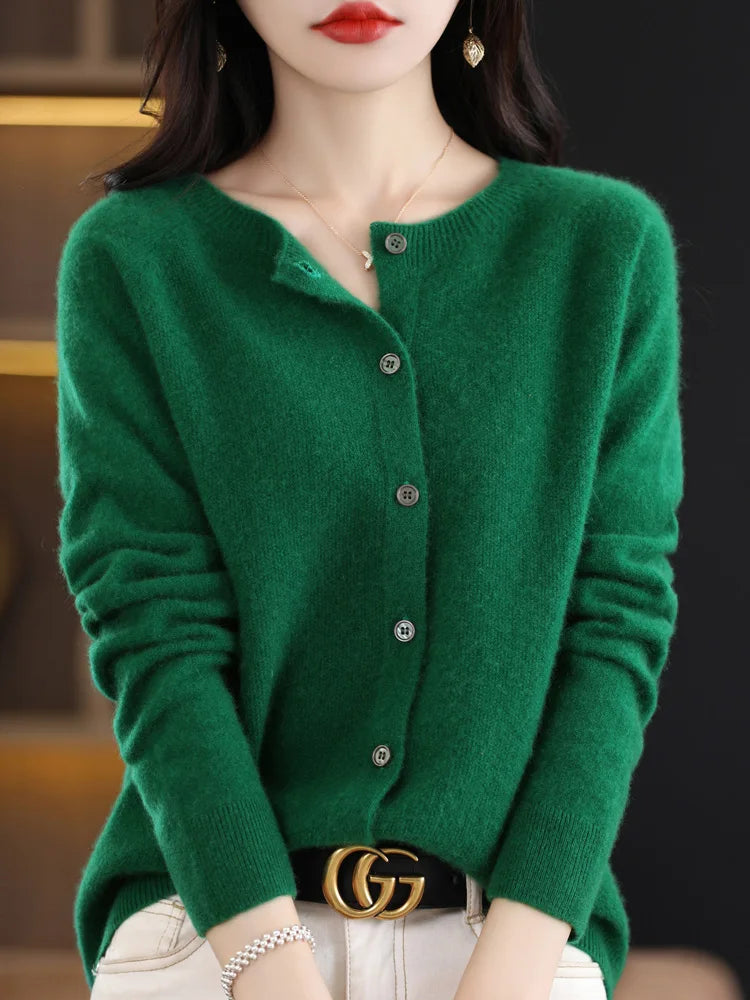 Fine Wool-Blend O-Neck Cardigan