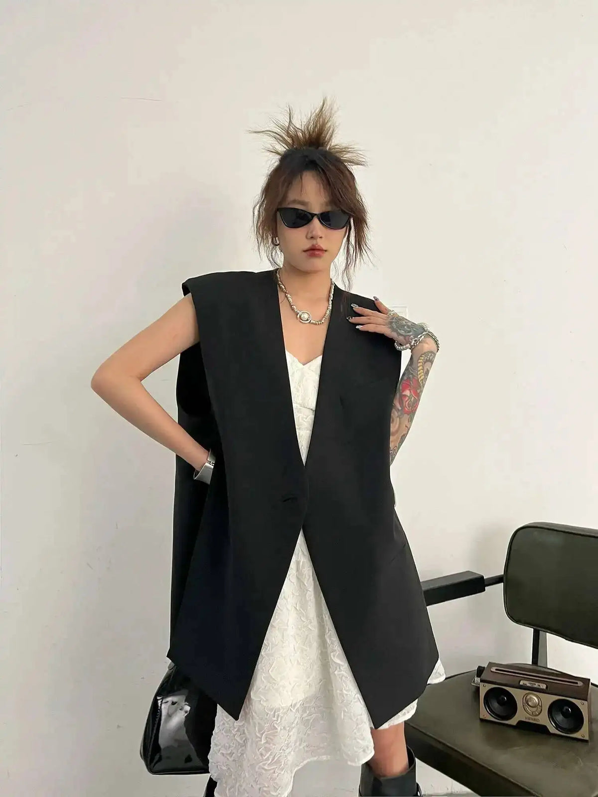 Sleeveless Notched Blazer Vest