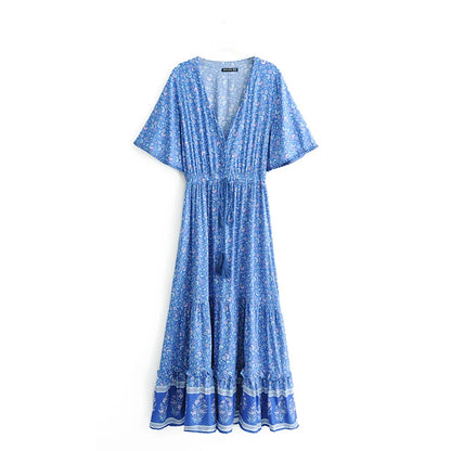 Floral Tassel-Trim Bohemian Maxi Dress