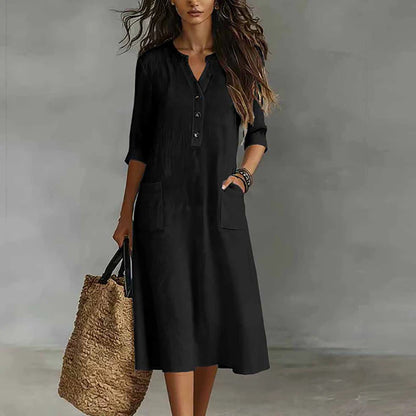 Half-Sleeve Midi Dress with Pockets