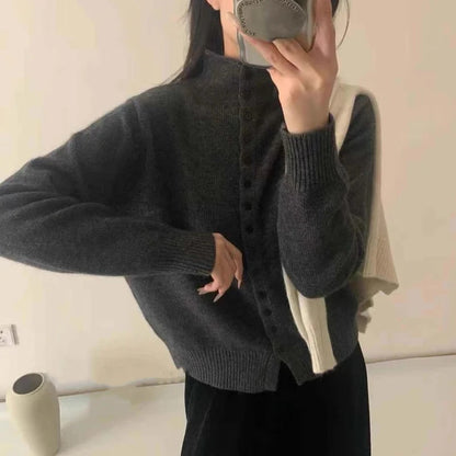 Stand-Collar Button Knit Cardigan