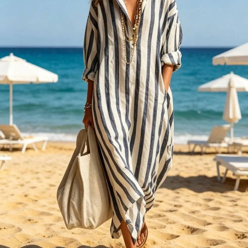 Striped V-Neck Shirt Dress