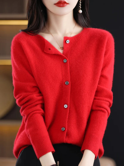 Fine Wool-Blend O-Neck Cardigan