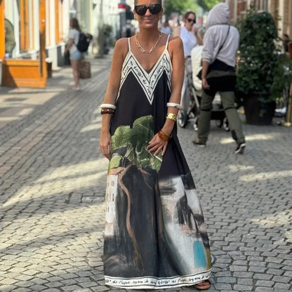 Printed A-Line Strappy Maxi Dress
