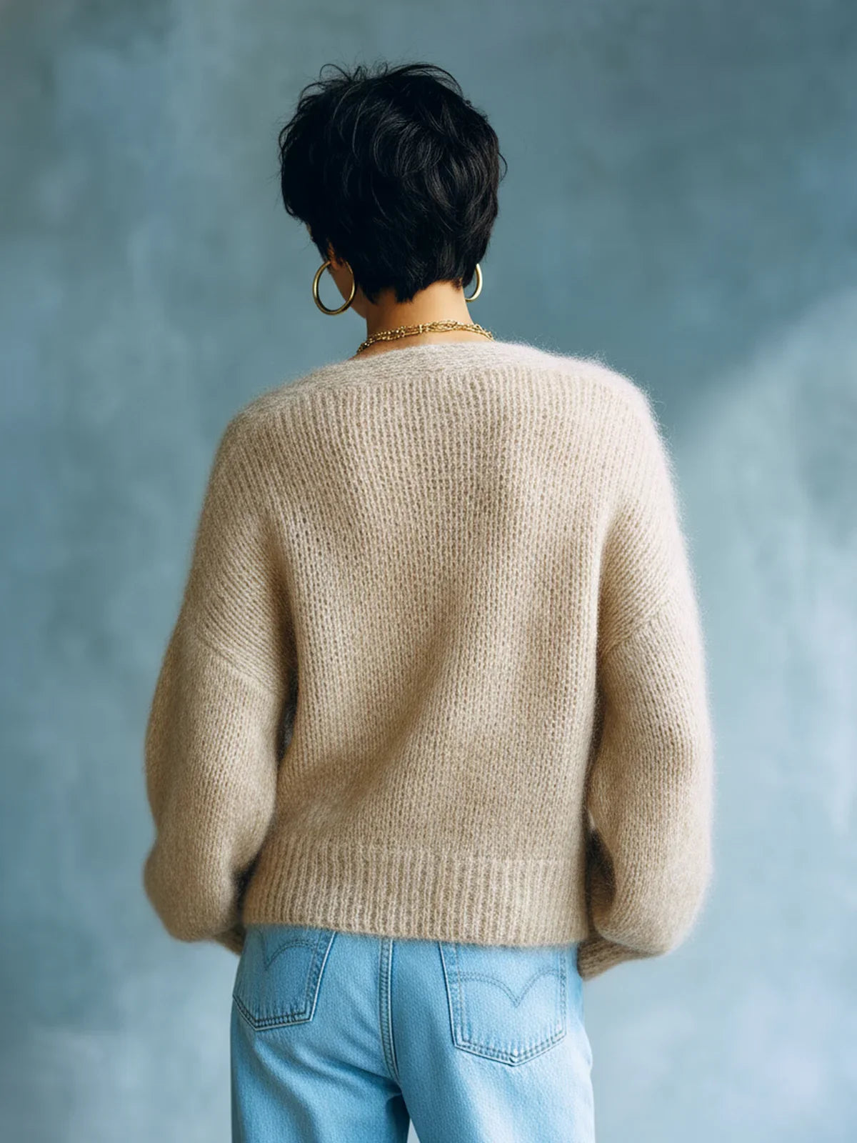 Wool-Blend Open Cardigan with Buckle