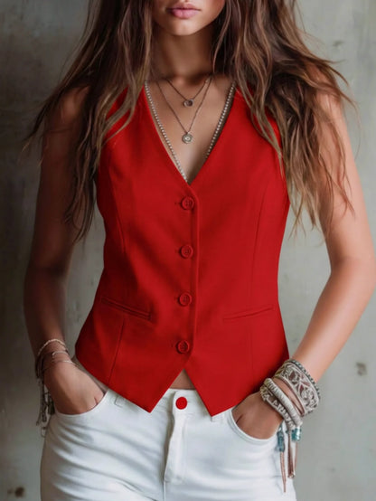V-Neck Button-Front Tailored Waistcoat