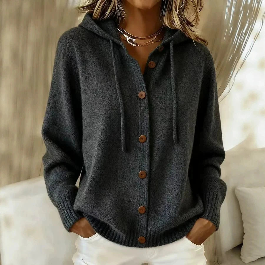 Loose Hooded Button Cardigan