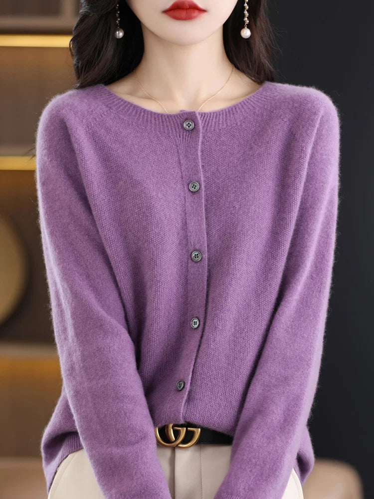 Fine Wool-Blend O-Neck Cardigan
