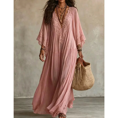 Lace-Trim V-Neck Maxi Dress