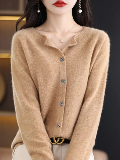 Fine Wool-Blend O-Neck Cardigan