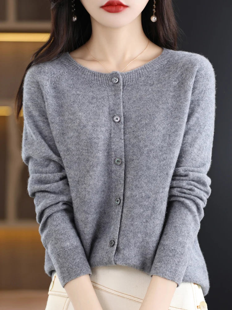Fine Wool-Blend O-Neck Cardigan