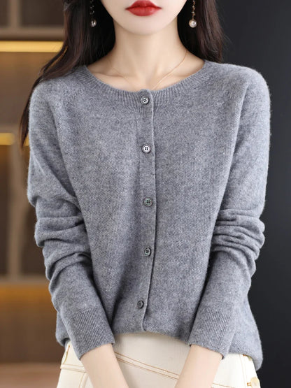 Fine Wool-Blend O-Neck Cardigan