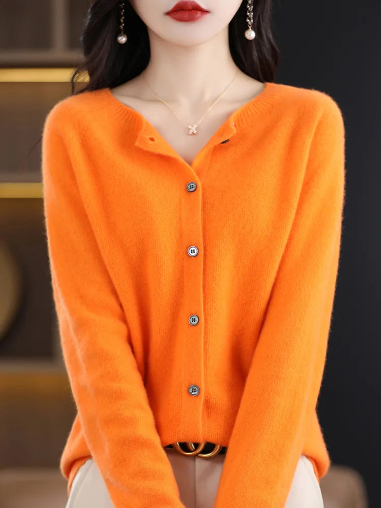 Fine Wool-Blend O-Neck Cardigan
