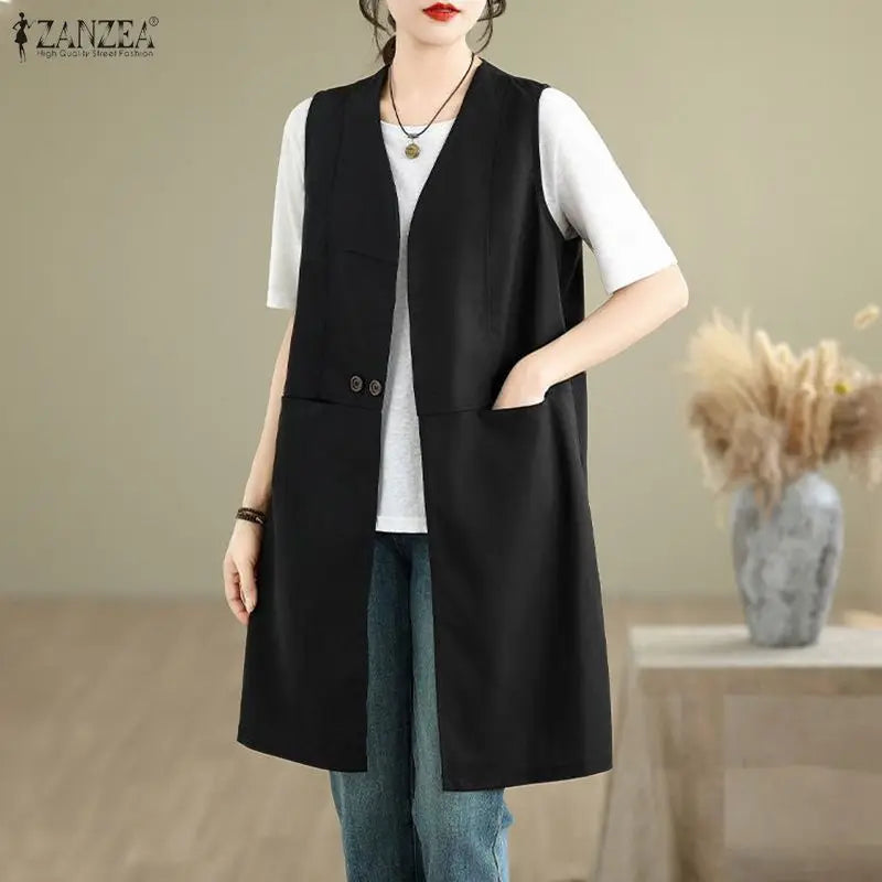 Longline V-Neck Button Waistcoat