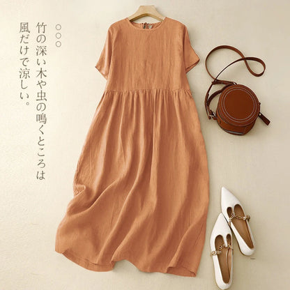 A-Line Linen Midi Dress with Pockets