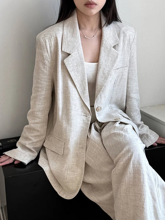 Linen-Blend Blazer and Wide-Leg Trouser Set
